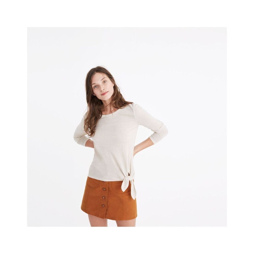 Madewell Soundcheck Side-Tie Tee in Natural (oatmeal shade) in size L Linen blen